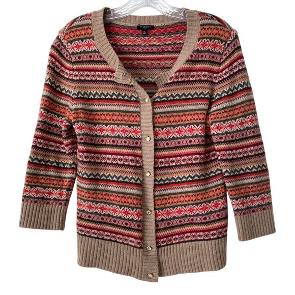 Talbots Nordic Fair Isle Cardigan Sweater Sz MP Scandinavian Cozy Luxury Wool - Picture 2 of 8